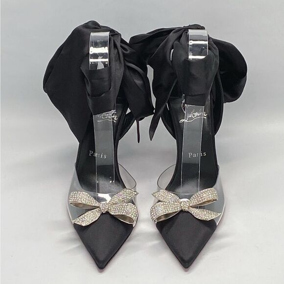 Christian Louboutin ASTRINODO DU DESERT Crystal Bow Silk Tie Heels size 39 - Picture 3 of 11